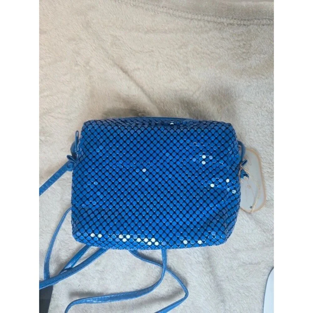 Vintage 80s Y2K Retro Bueno California Royal Blue Metal Mesh Handbag Crossbody B